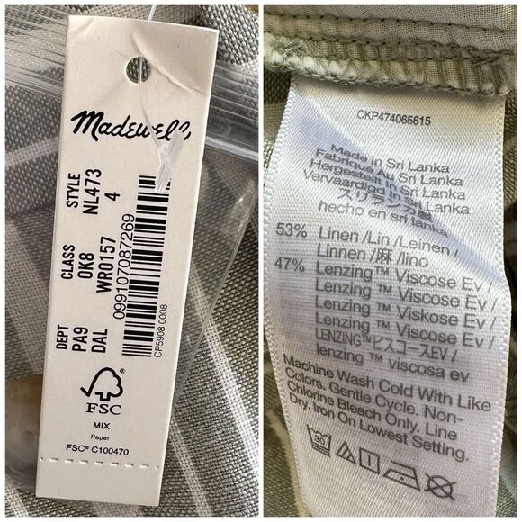 Madewell Linen Blend Striped Pants Tailored Tapered Size 4 NWT - Picture 2 of 9